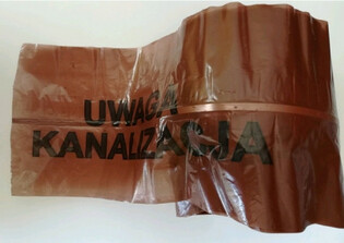 Taśma ostrzegawcza KANALIZACJA grawitacyjna brązowa z wkładką metalową 20 cm, 100 m